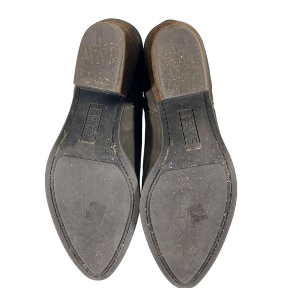 FRYE! TAUPE GRAY BROWN GENUINE NUBUCK LEATHER CHUNKY HEEL ANKLE BOOTS! SZ 10M - Picture 9 of 11